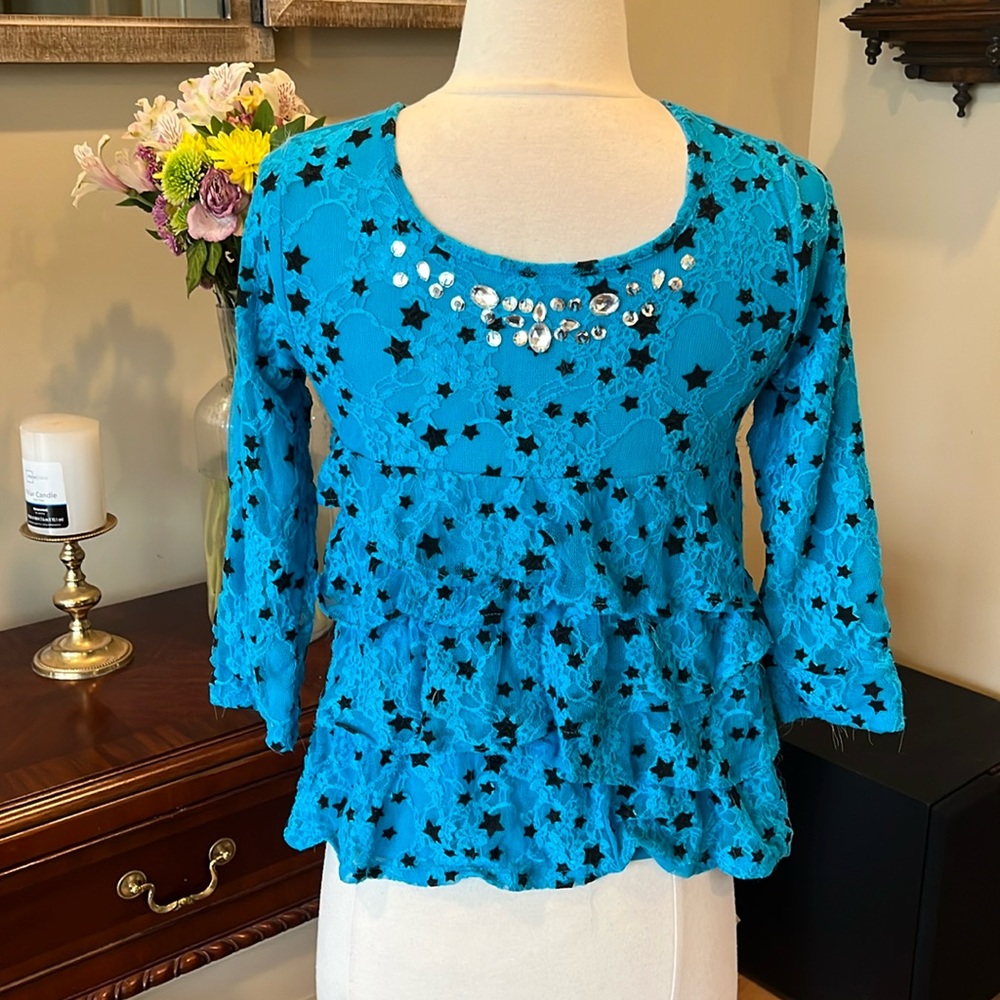 Justice Cutesy Tiered Ruffle Rhinestone Top